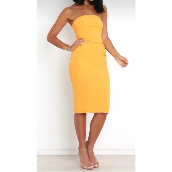 Petal and Pup Womens Whitehaven Orange Strapless Dress Midi Bodycon size 2 - Picture 1 of 14
